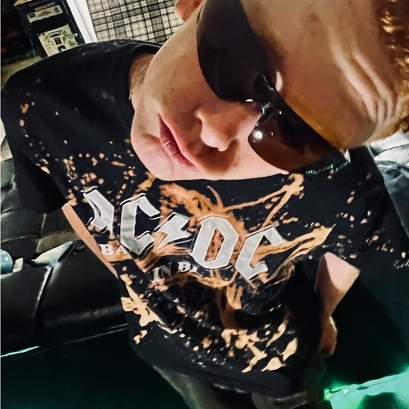 Black AC/DC bleach painted t-shirt - Picture 3 of 8